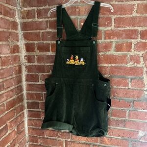 Disney Pooh Green Corduroy Overalls with Halloween Embroidery- Hot Topic